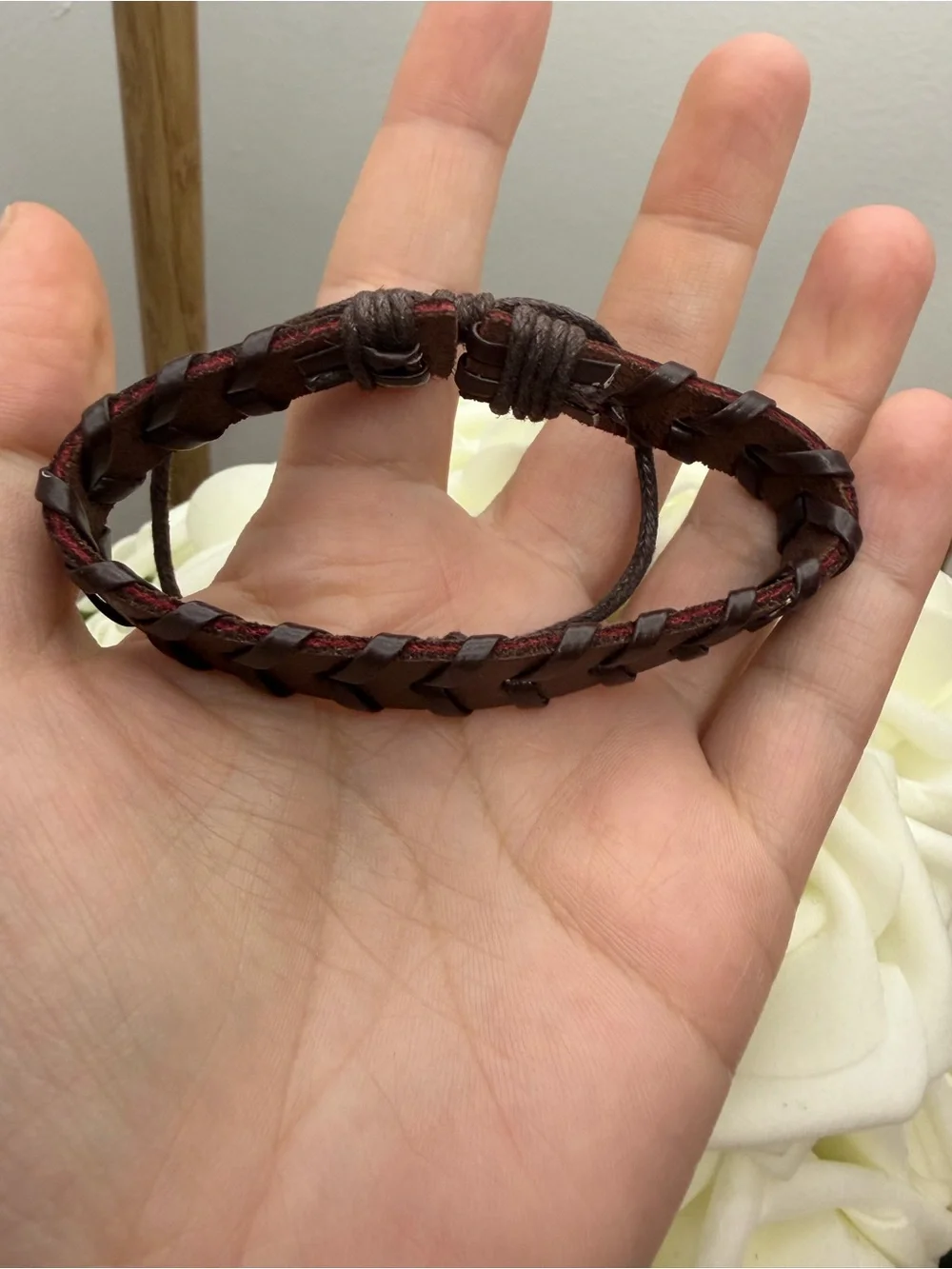 Brown Braided Leather Men's Bracelet